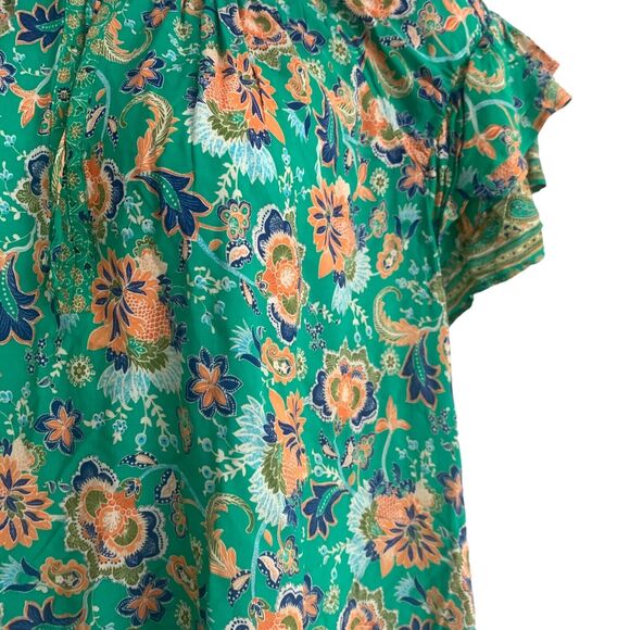 Rose + Olive Women's Blouse Plus 3X Floral Boho Tunic Short Sleeve 100% Rayon - Picture 6 of 9
